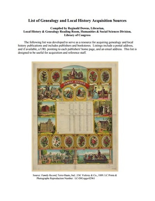 Download List of Genealogy and Local History Acquisition Sources - Reginald Downs | PDF